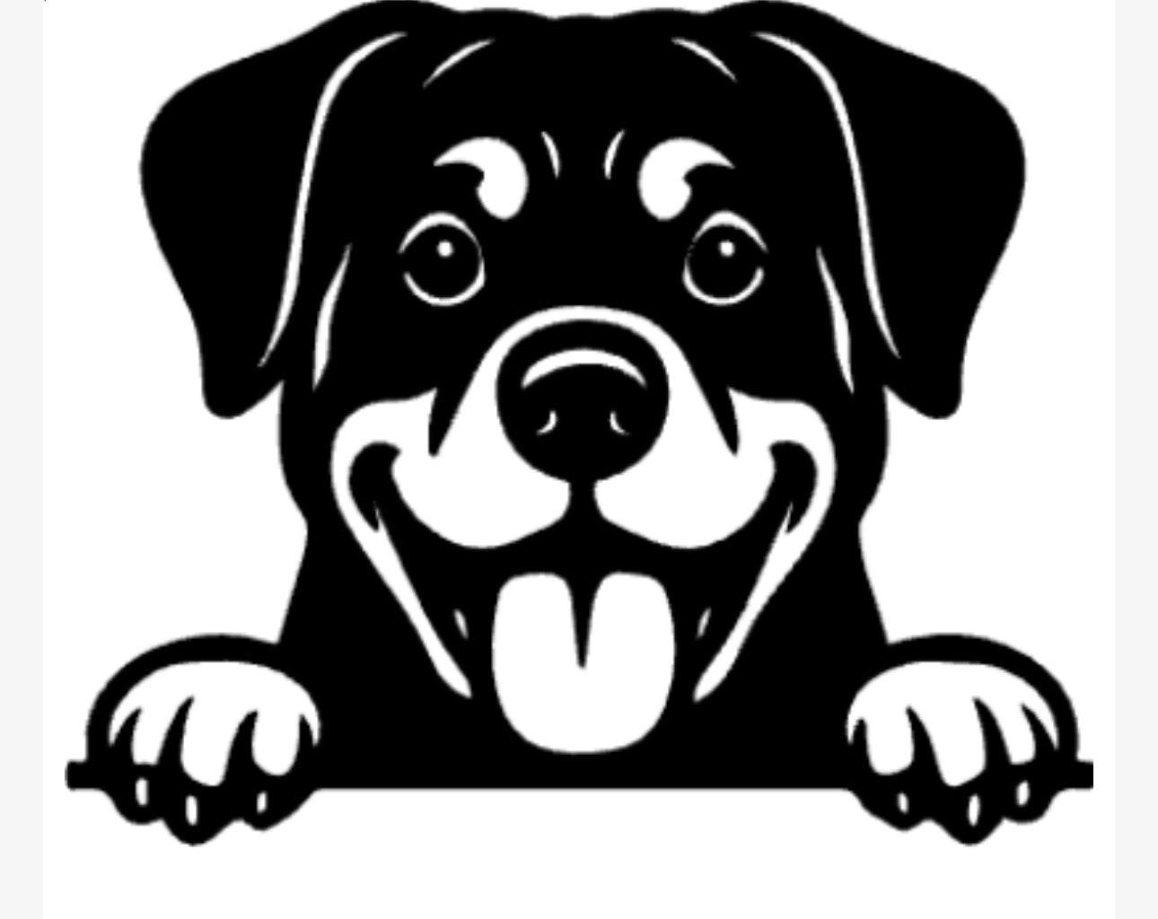 Black and white illustration of a dog peeking over a surface