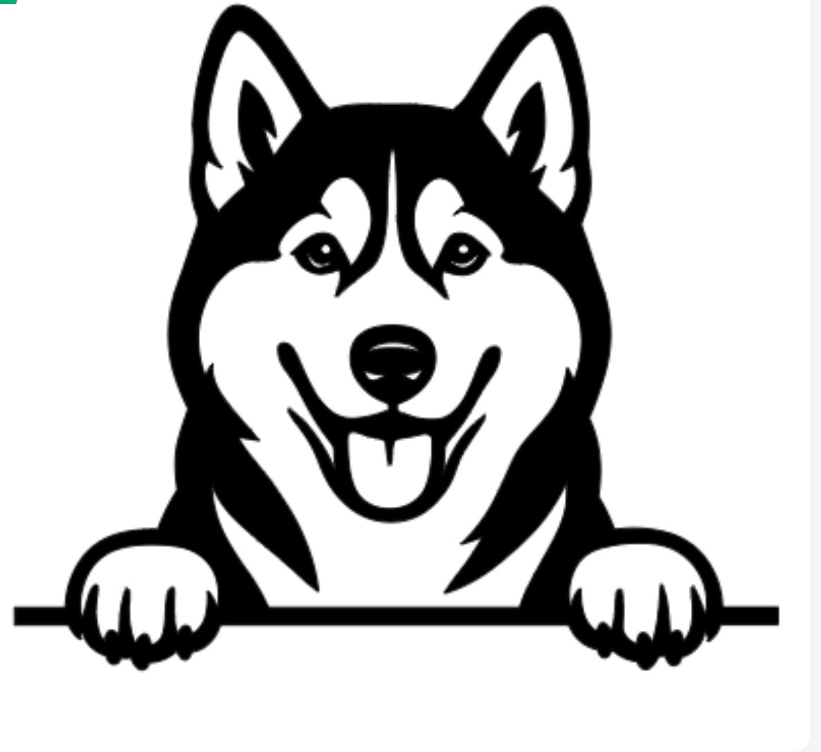 Black and white illustration of a husky dog peeking over a horizontal line.