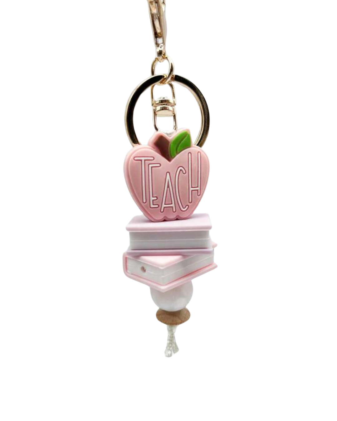 Pink Apple “Teach” Keychain with Book Charms & Tassel – Thoughtful Teacher Appreciation Gift

