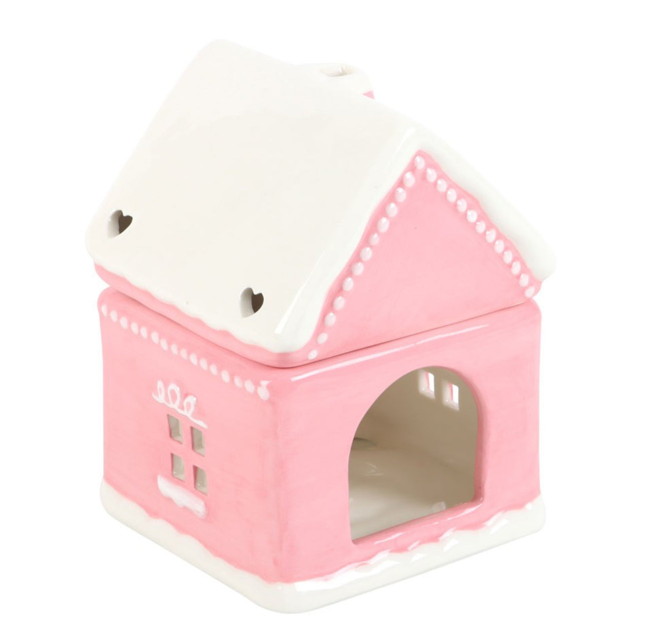 Pink house with white roof on a white background