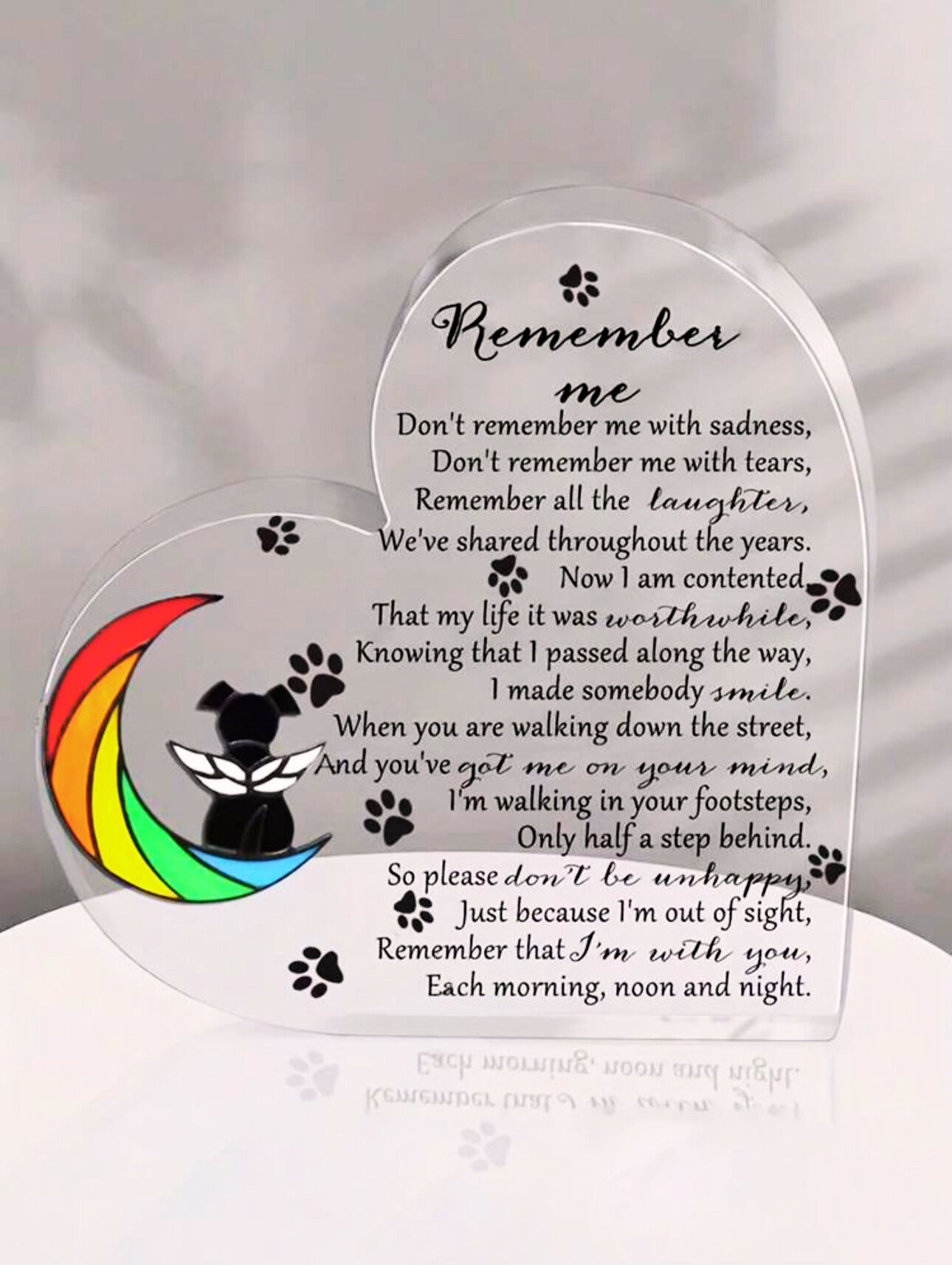 Rainbow Bridge Dog Heart Memorial Plaque with Poem, Paw Prints, and Rainbow Design – Pet Loss Sympathy Gift and Keepsake