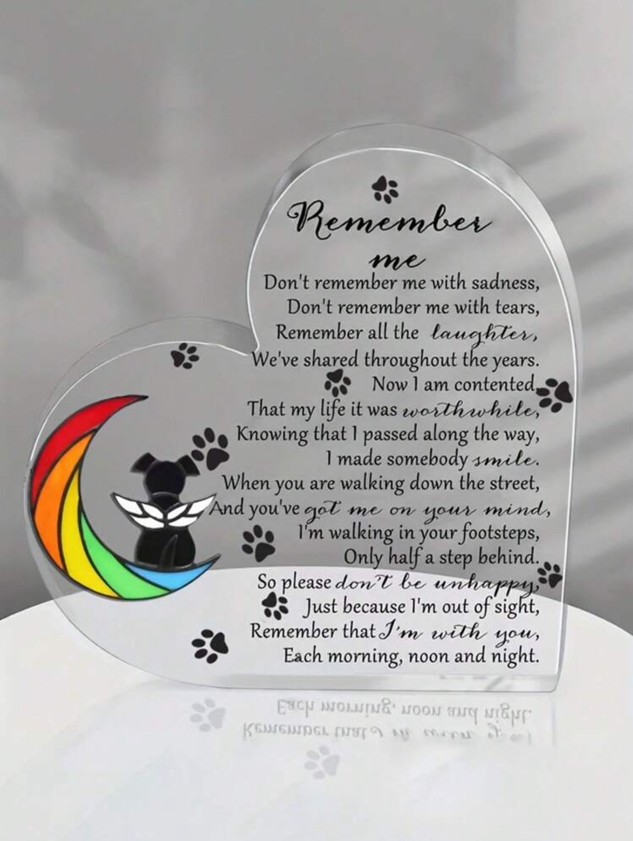Rainbow Bridge Dog Heart Memorial Plaque with Poem, Paw Prints, and Rainbow Design – Pet Loss Sympathy Gift and Keepsake










