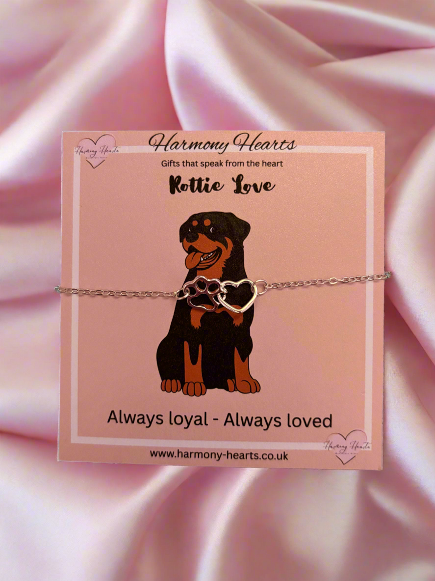 Rottweiler illustration poem card with silver bracelet