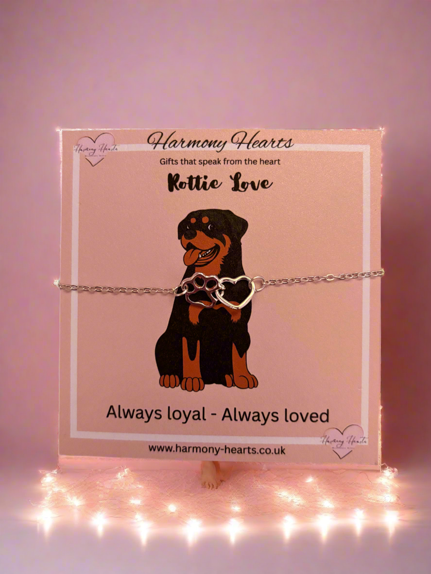 Silver bracelet on rottweiler illustration poem card