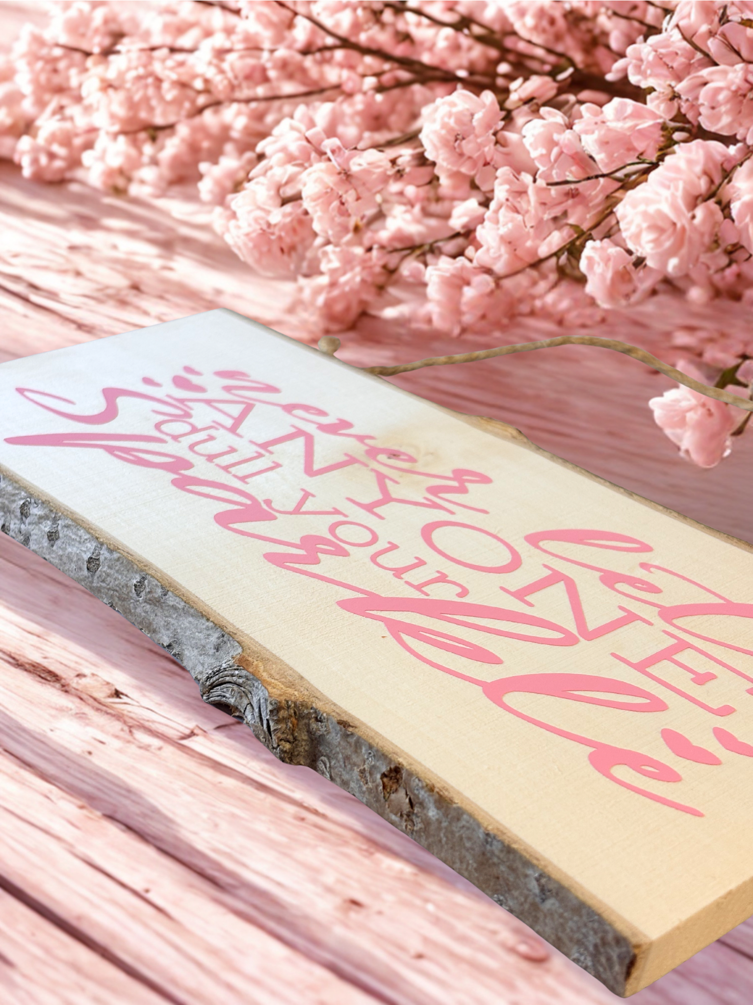 Rustic wood plaque, with Never let anyone dull your sparkle text