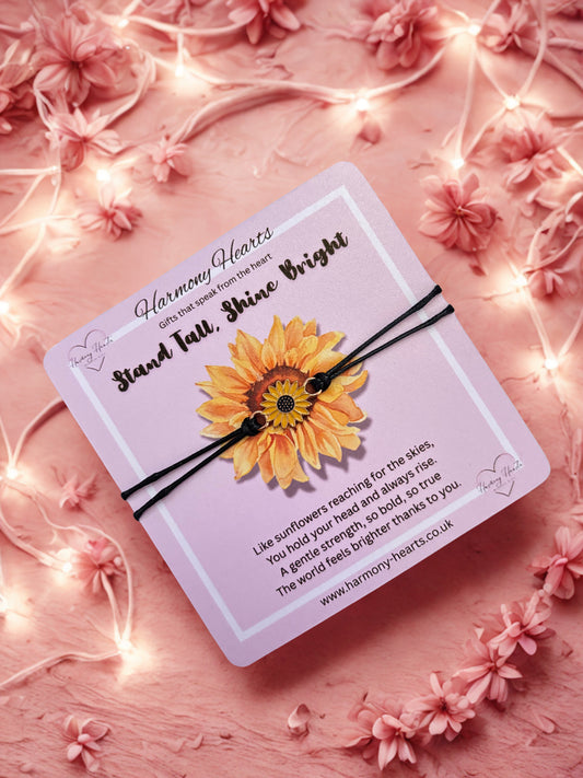 Sunflower bracelet on a card with floral background