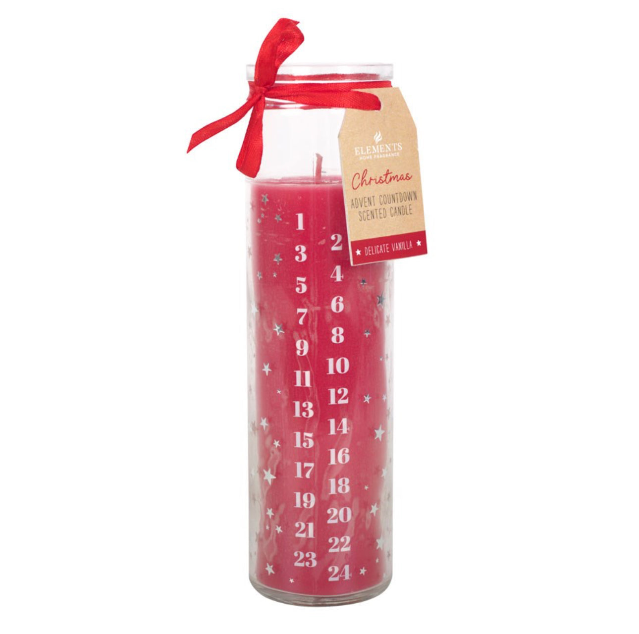Tall red advent candle on a white background