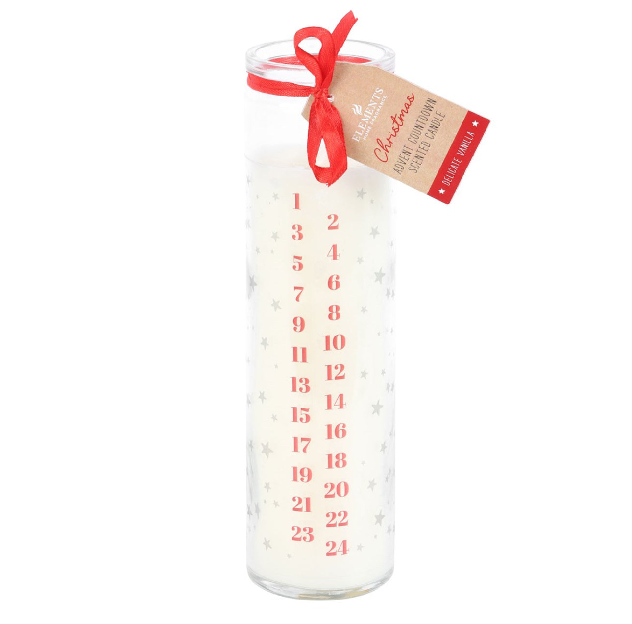 Tall white advent candle with a white background