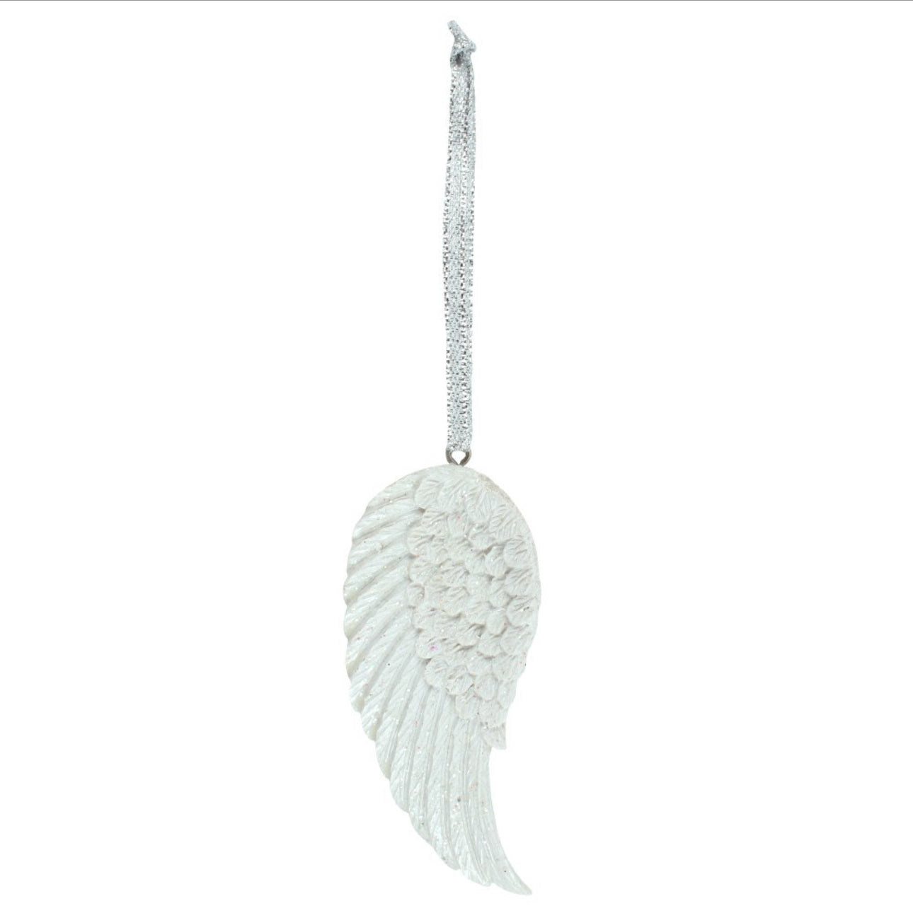 Silver angel wing pendant on a white background