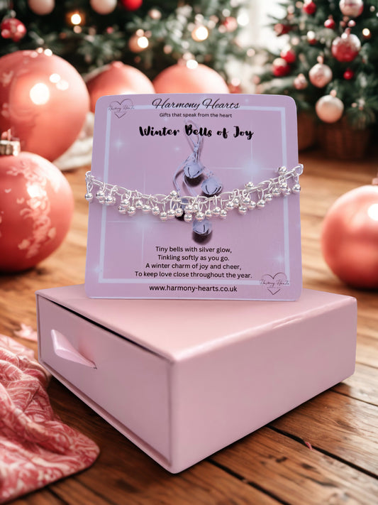 Bracelet on a card with Christmas decorations in the background