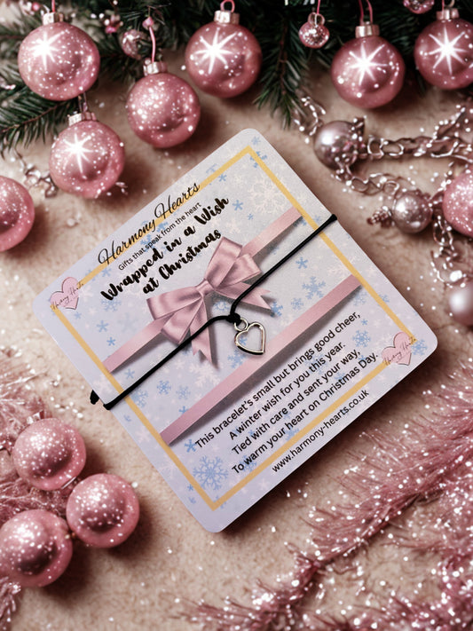Heart bracelet on a festive poem card by Harmony Hearts