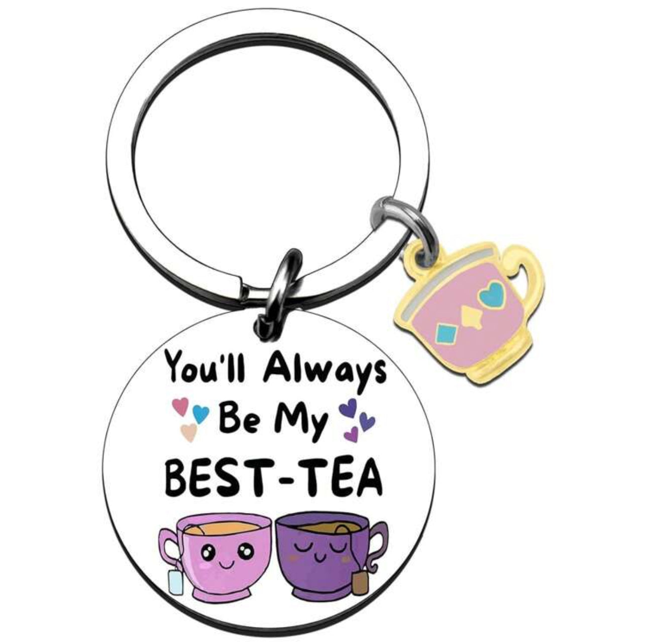 “You’ll Always Be My Best-Tea” Keyring with Smiling Teacups – Cute Friendship Gift for Tea Lovers

